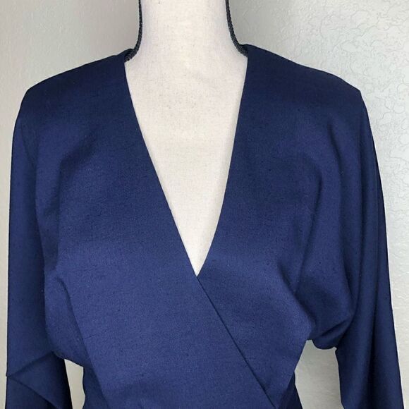 Vintage Hamells Navy Blue Dolman Sleeve Fit and Flare Midi Dress Size 14 - Picture 7 of 14